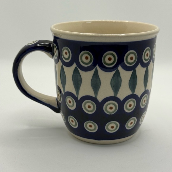 Bunzlau keramik Boleslawiec Polish Pottery peacock pattern ceramic mug - Picture 2 of 7